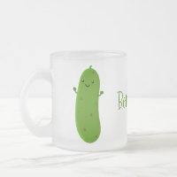 Cute happy pickle cartoon illustration frosted glass coffee mug