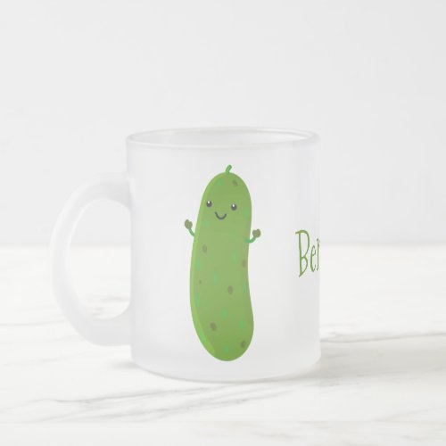 Cute happy pickle cartoon illustration frosted glass coffee mug