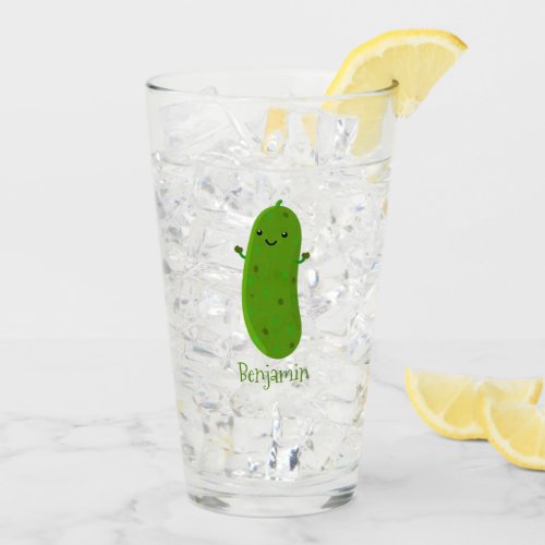 Cute happy pickle cartoon illustration glass