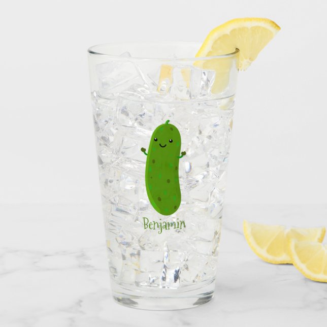 Cute happy pickle cartoon illustration glass (Back Ice)