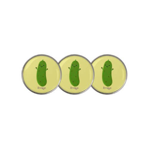 Cute happy pickle cartoon illustration golf ball marker