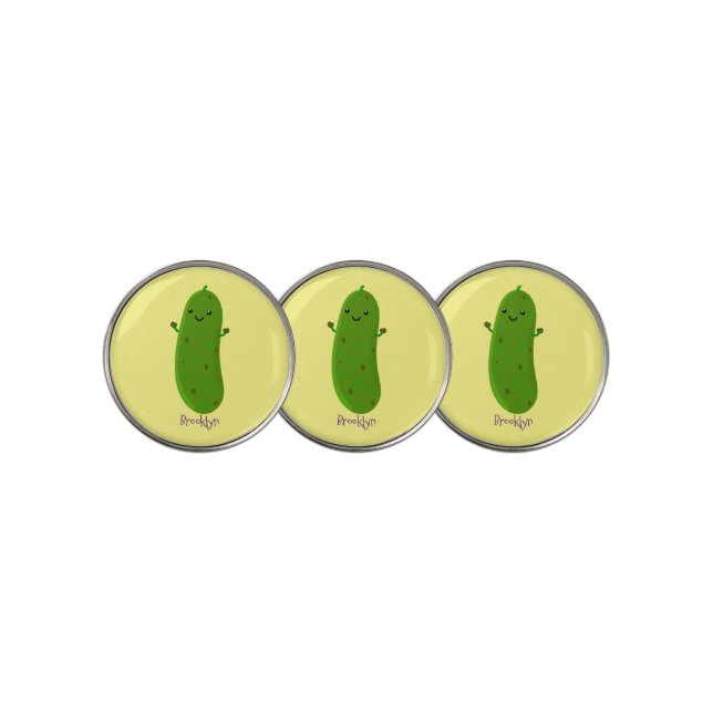 Cute happy pickle cartoon illustration golf ball marker (3 Up)