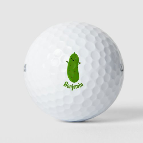 Cute happy pickle cartoon illustration golf balls