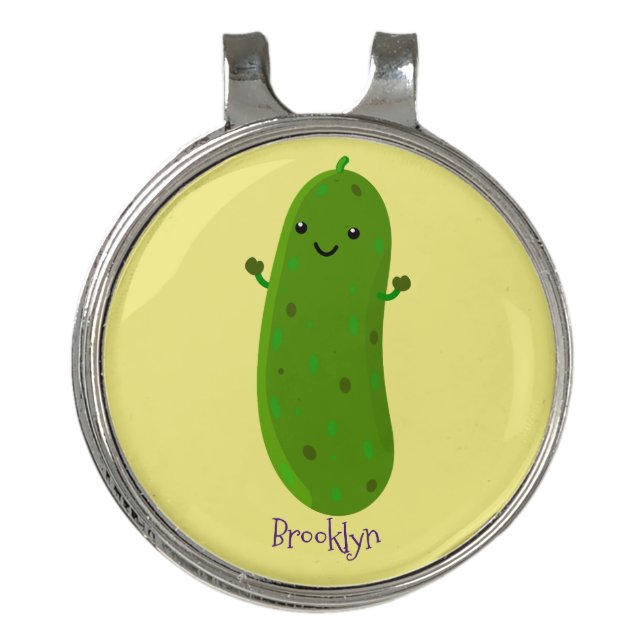 Cute happy pickle cartoon illustration golf hat clip (Front)