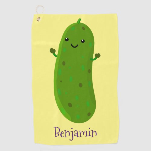 Cute happy pickle cartoon illustration golf towel