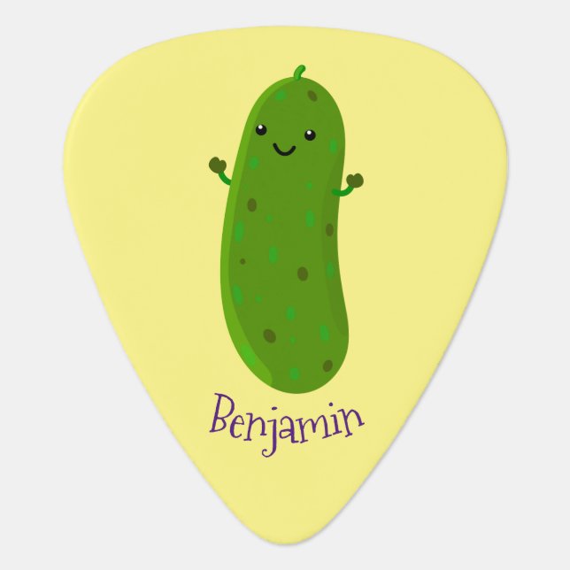 Cute happy pickle cartoon illustration guitar pick (Front)