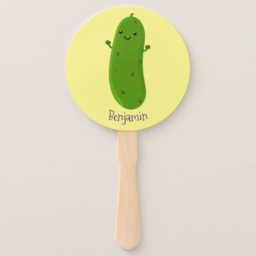 Cute happy pickle cartoon illustration hand fan