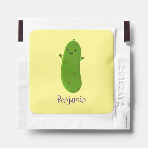 Cute happy pickle cartoon illustration hand sanitizer packet