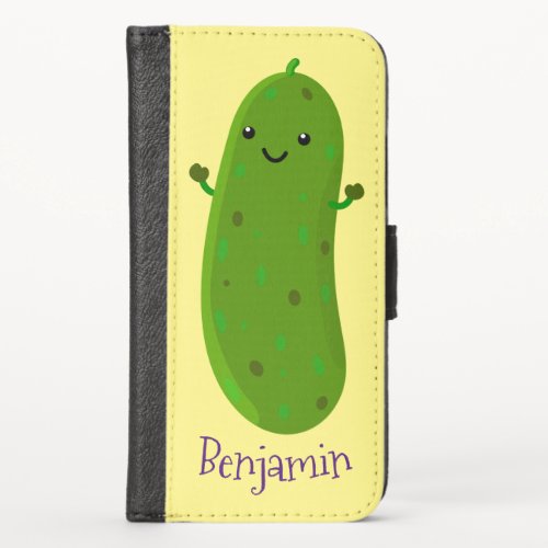 Cute happy pickle cartoon illustration iPhone x wallet case
