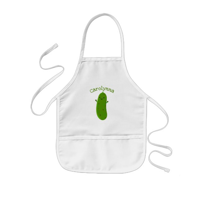 Cute happy pickle cartoon illustration kids' apron (Front)