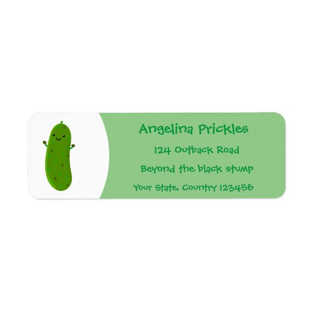 Cute happy pickle cartoon illustration label (Front)