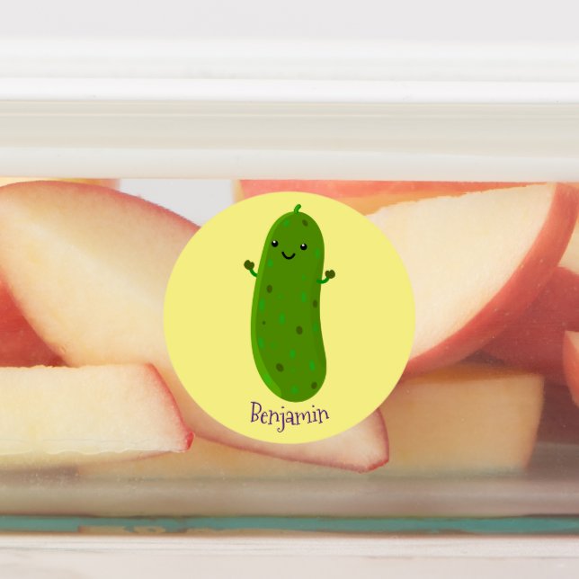 Cute happy pickle cartoon illustration labels (Affixed)