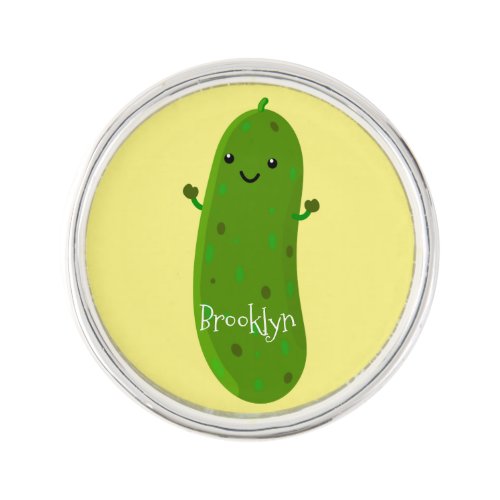 Cute happy pickle cartoon illustration lapel pin