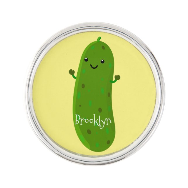 Cute happy pickle cartoon illustration lapel pin (Front)