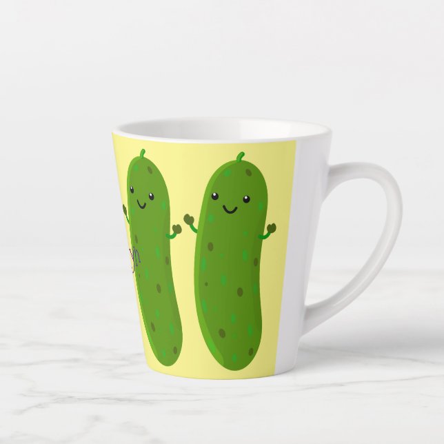Cute happy pickle cartoon illustration latte mug (Right)