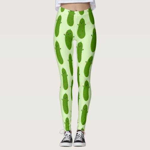 Cute happy pickle cartoon illustration leggings