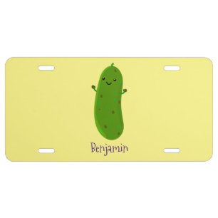 Cute happy pickle cartoon illustration license plate