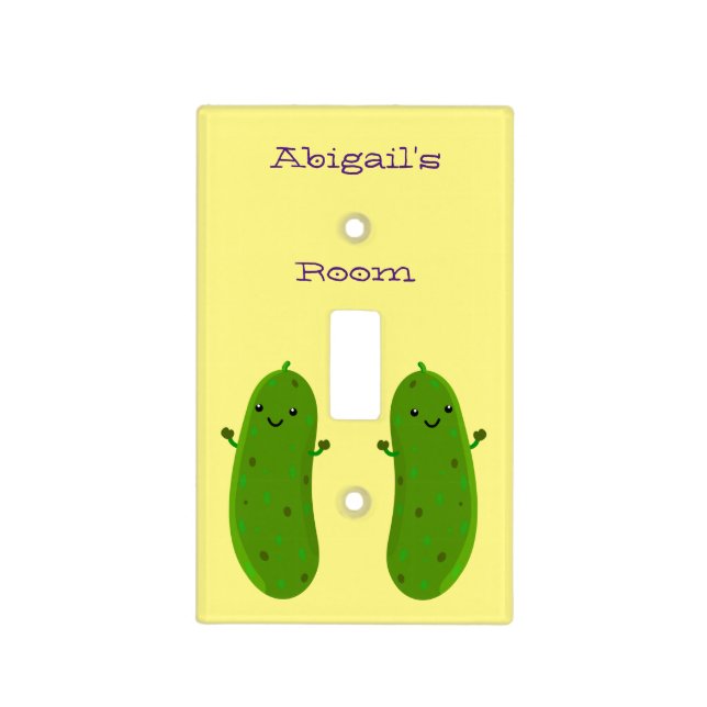 Cute happy pickle cartoon illustration light switch cover (Front)