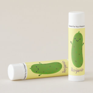 Cute happy pickle cartoon illustration lip balm