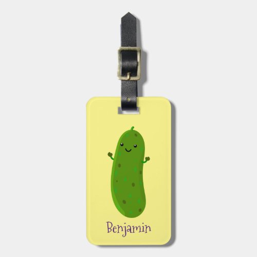 Cute happy pickle cartoon illustration luggage tag