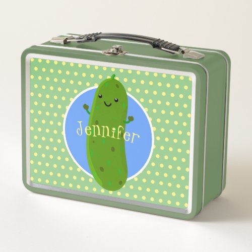 Cute happy pickle cartoon illustration metal lunch box