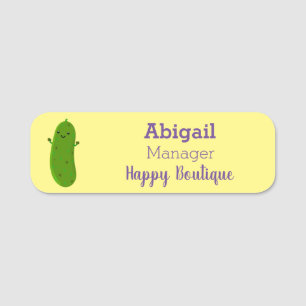 Cute happy pickle cartoon illustration name tag
