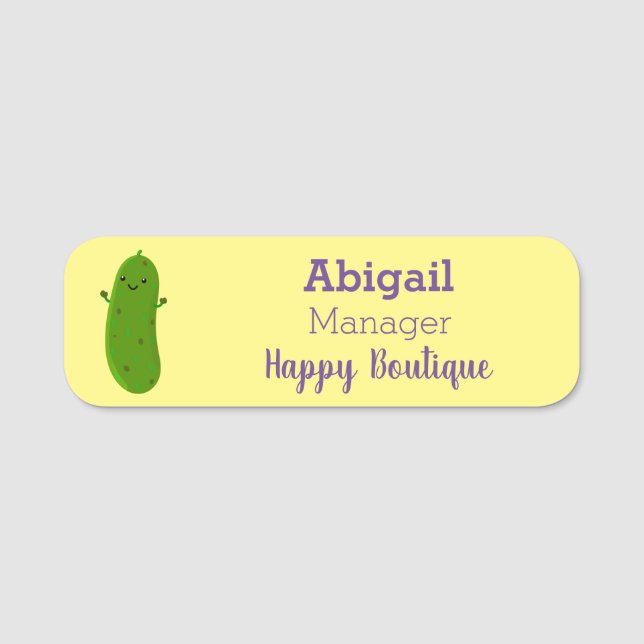 Cute happy pickle cartoon illustration name tag (Front)