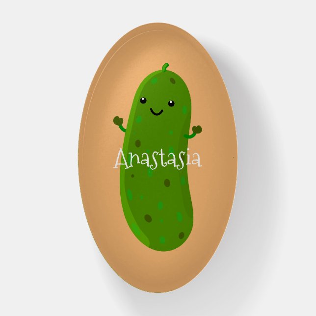 Cute happy pickle cartoon illustration paperweight (Vertical)
