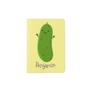 Cute happy pickle cartoon illustration passport holder