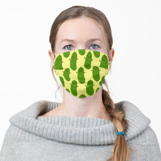Cute happy pickle cartoon illustration pattern adult cloth face mask (Worn)