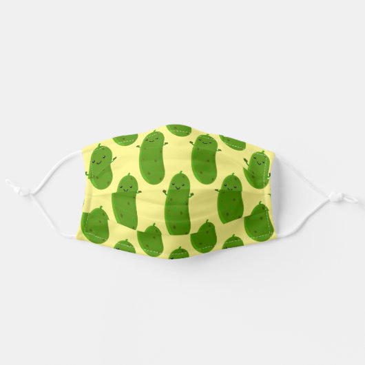 Cute happy pickle cartoon illustration pattern adult cloth face mask (Front, Unfolded)