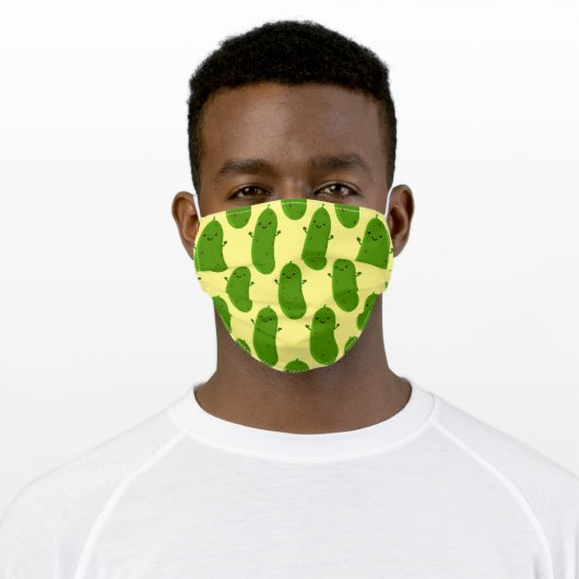 Cute happy pickle cartoon illustration pattern adult cloth face mask (Worn)