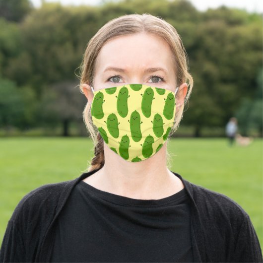 Cute happy pickle cartoon illustration pattern adult cloth face mask (Outside)