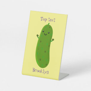 Cute happy pickle cartoon illustration pedestal sign