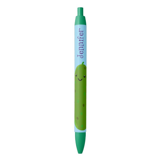Cute happy pickle cartoon illustration pen (Front Vertical)