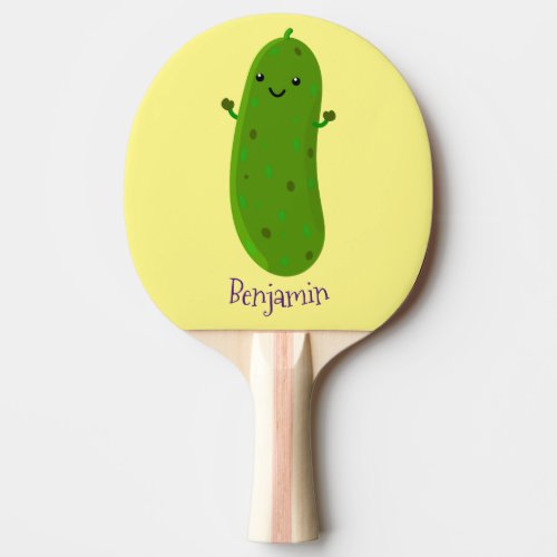 Cute happy pickle cartoon illustration ping pong paddle
