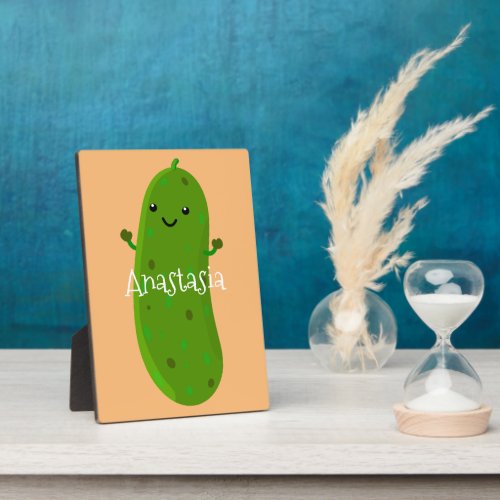 Cute happy pickle cartoon illustration plaque