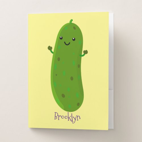 Cute happy pickle cartoon illustration pocket folder