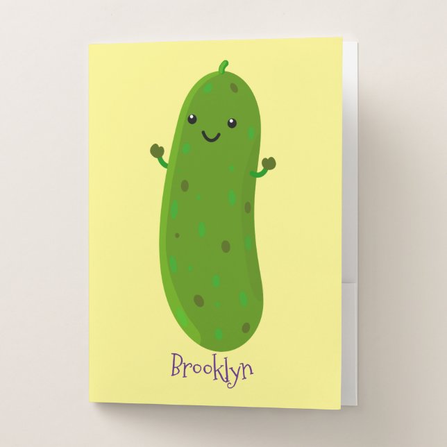 Cute happy pickle cartoon illustration pocket folder (Front)