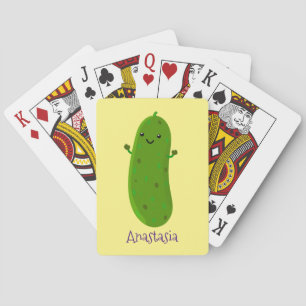 Cute happy pickle cartoon illustration poker cards