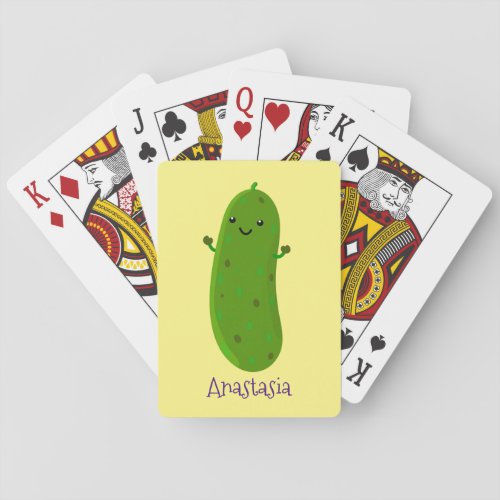 Cute happy pickle cartoon illustration poker cards