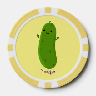 Cute happy pickle cartoon illustration poker chips