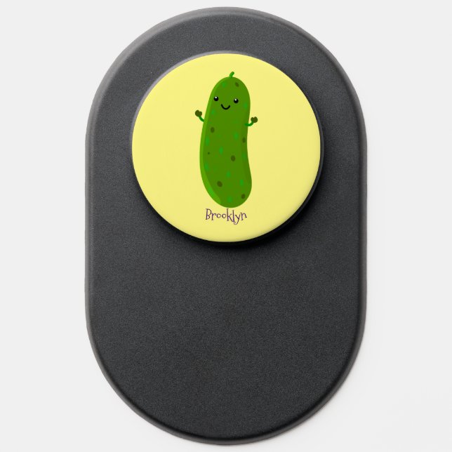 Cute happy pickle cartoon illustration PopSocket (Popsocket)