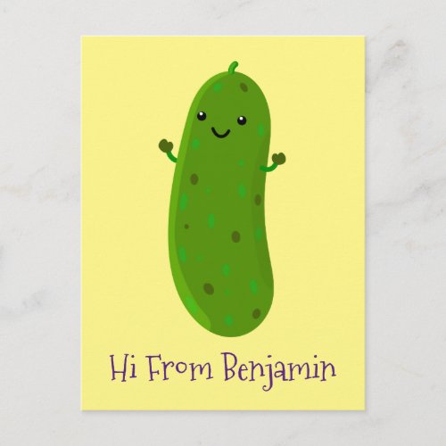 Cute happy pickle cartoon illustration postcard