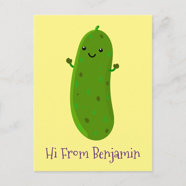 Cute happy pickle cartoon illustration postcard (Front)