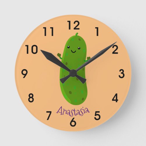 Cute happy pickle cartoon illustration round clock