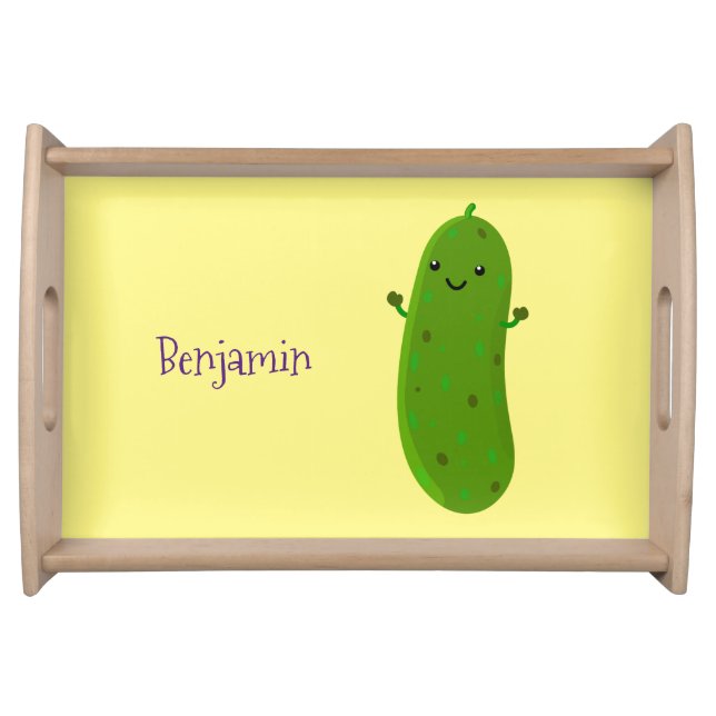 Cute happy pickle cartoon illustration serving tray (Front)