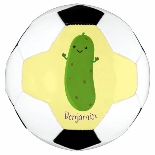 Cute happy pickle cartoon illustration soccer ball