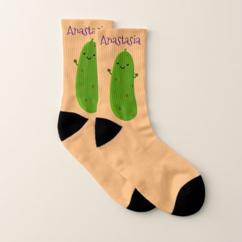 Cute happy pickle cartoon illustration socks