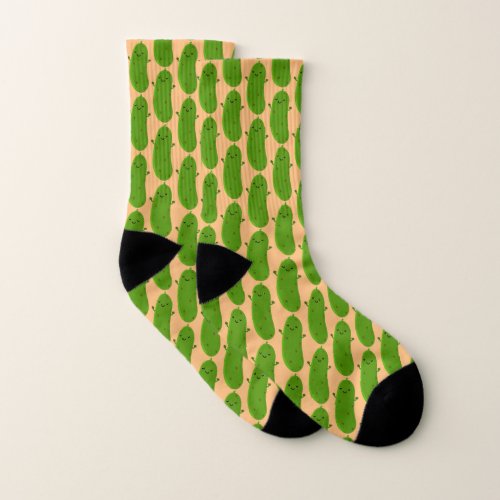 Cute happy pickle cartoon illustration socks